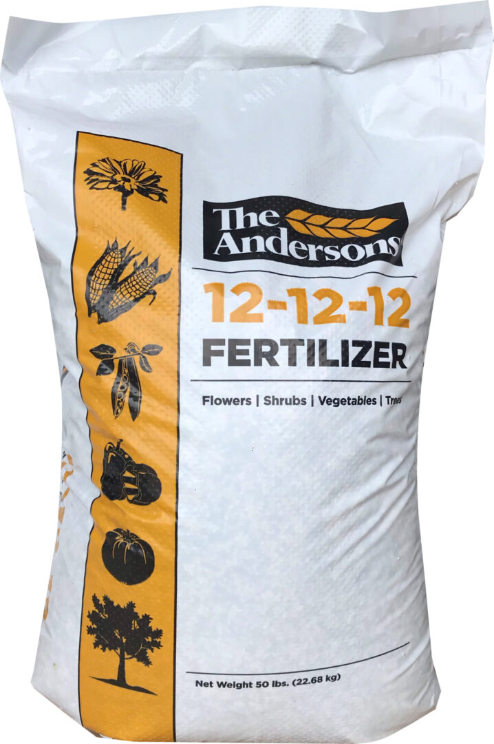 A bag of fertilizer is shown.