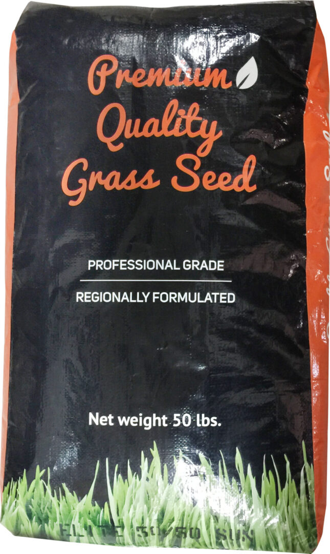 A bag of grass seed is shown.