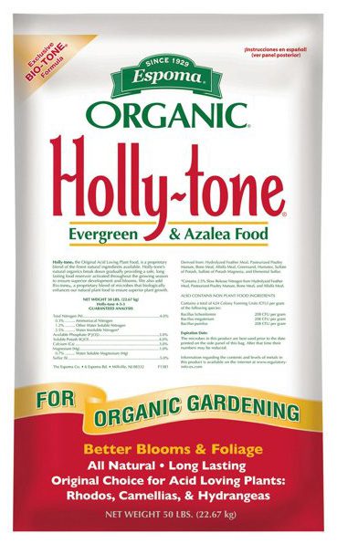 A bag of organic holly-tone fertilizer.